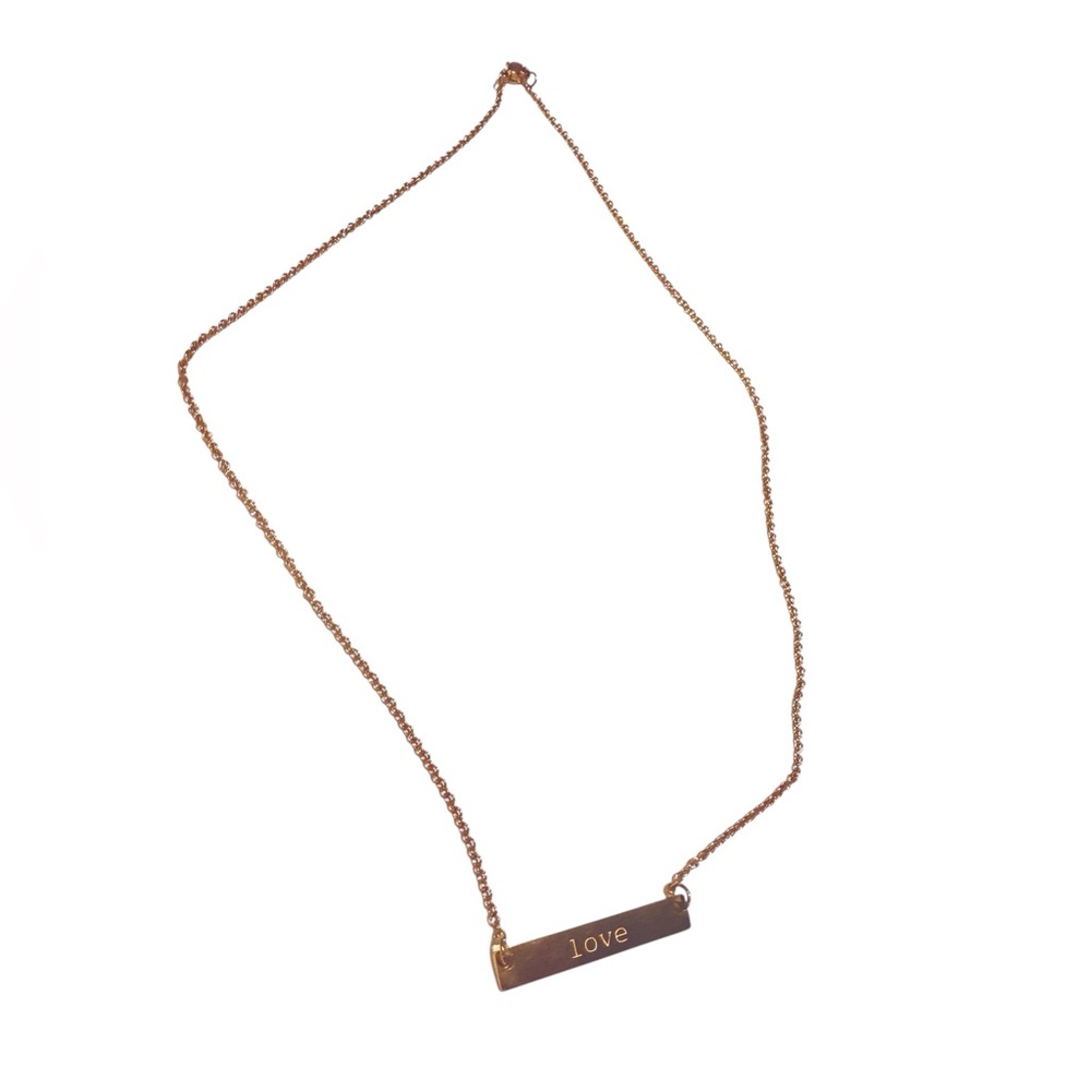 Jook And Nona Gold Bar Necklace “Love” Engraved | Dainty Minimalist Jewelry